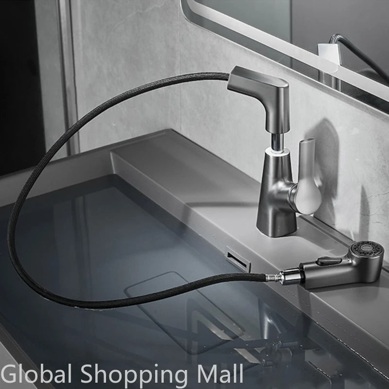 Robinet de salle de bain monotrou avec pulvérisateur extractible