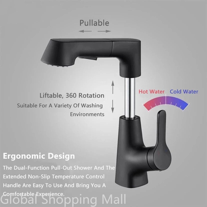 Robinet de salle de bain monotrou avec pulvérisateur extractible