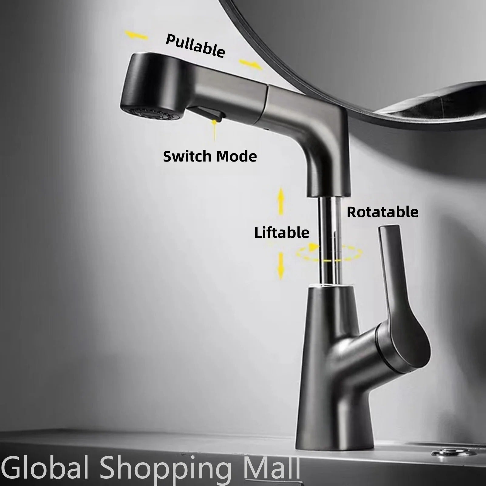 Robinet de salle de bain monotrou avec pulvérisateur extractible