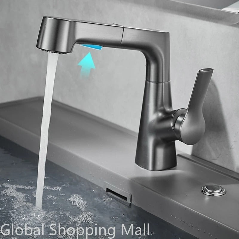 Robinet de salle de bain monotrou avec pulvérisateur extractible