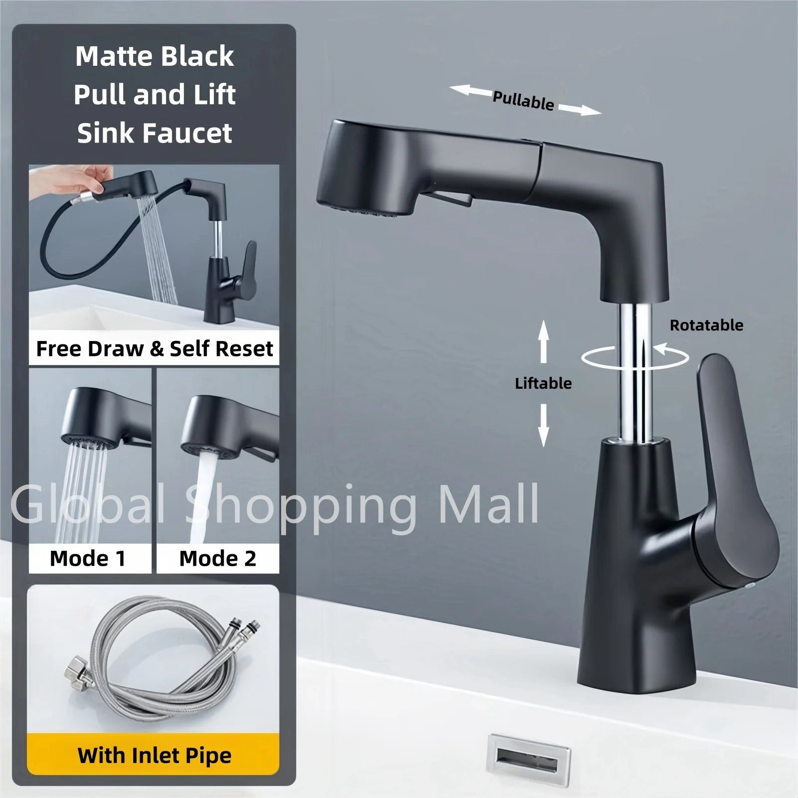 Robinet de salle de bain monotrou avec pulvérisateur extractible