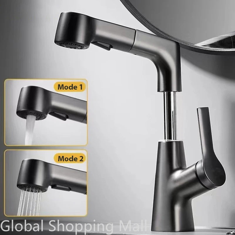 Robinet de salle de bain monotrou avec pulvérisateur extractible