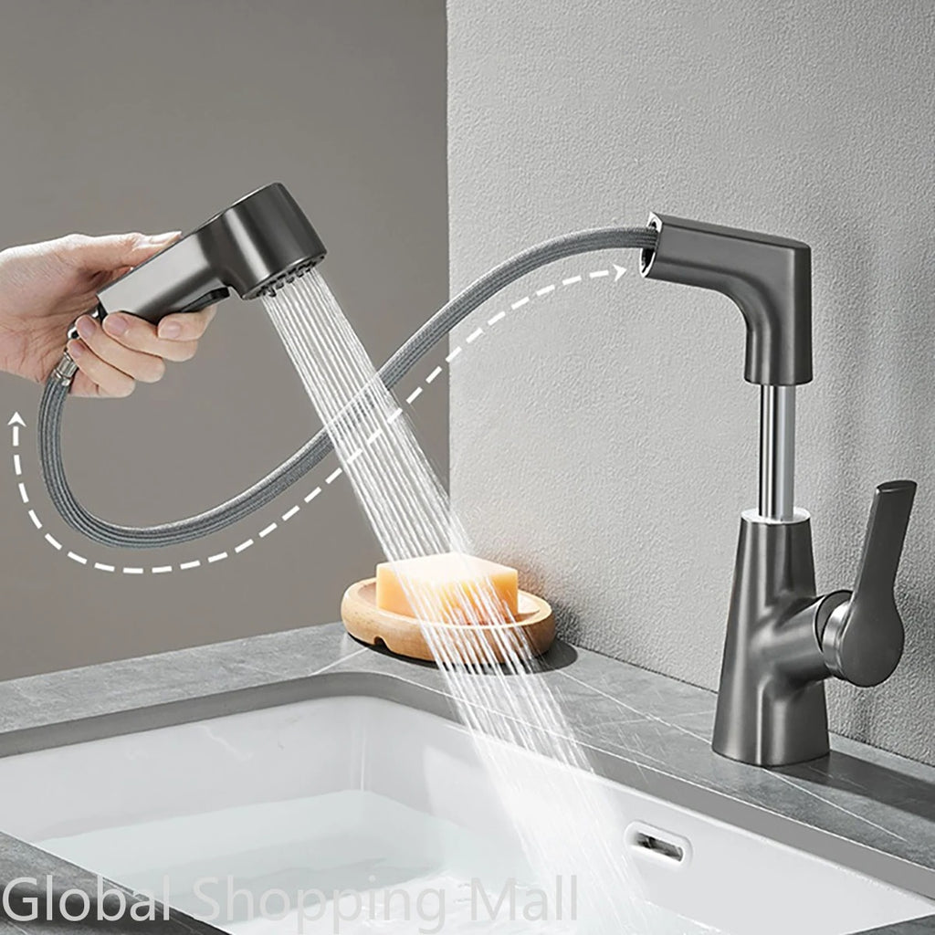 Robinet de salle de bain monotrou avec pulvérisateur extractible