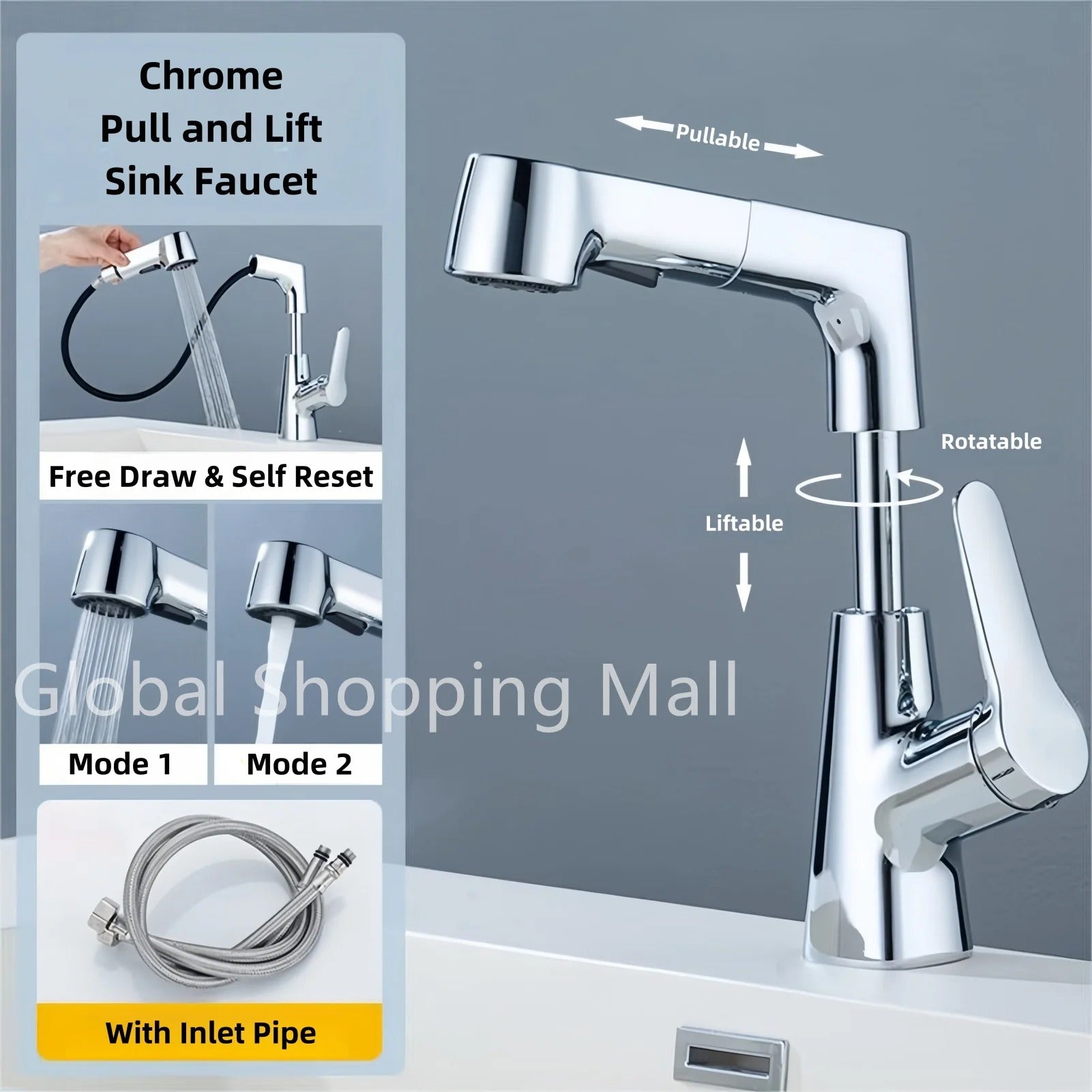 Robinet de salle de bain monotrou avec pulvérisateur extractible