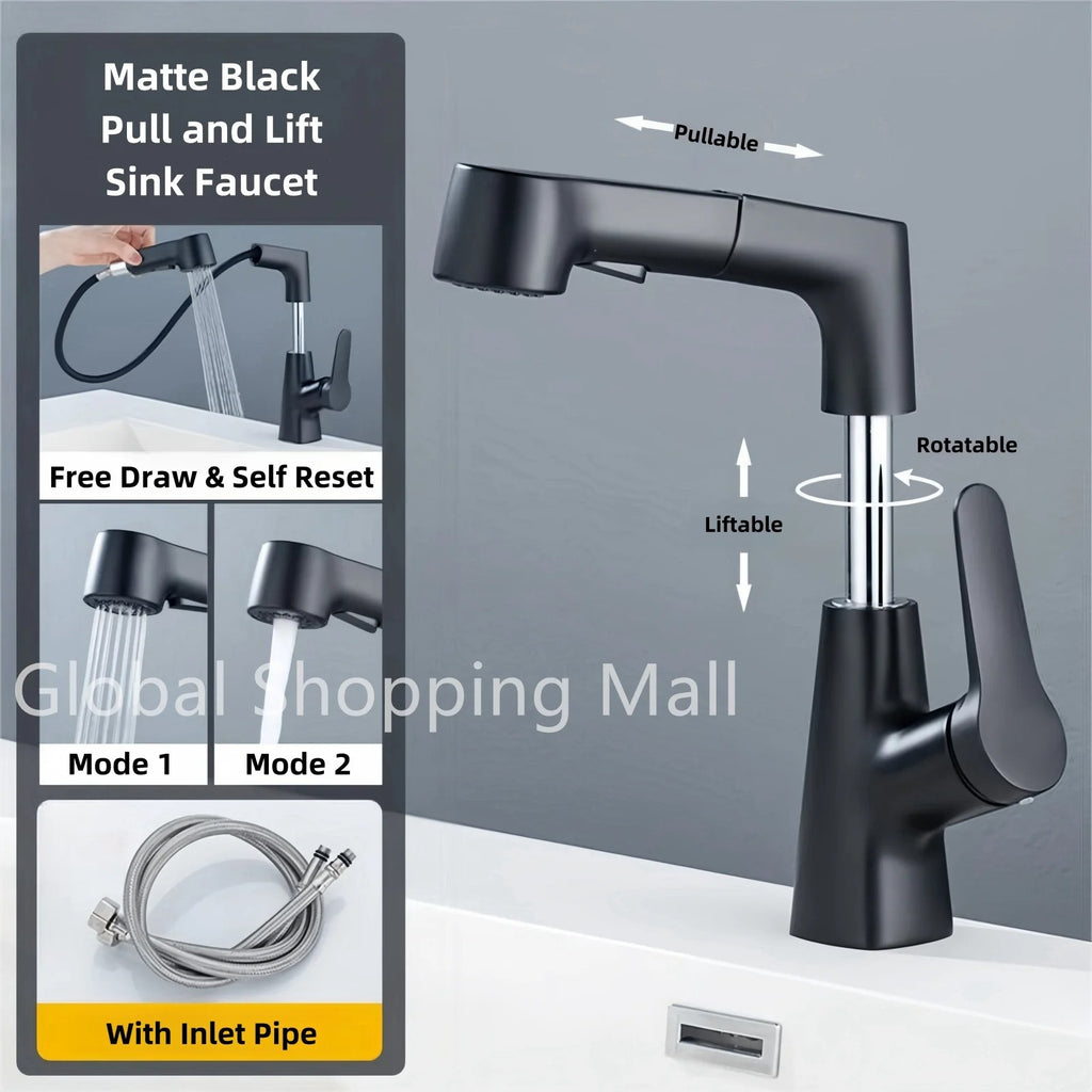Robinet de salle de bain monotrou avec pulvérisateur extractible